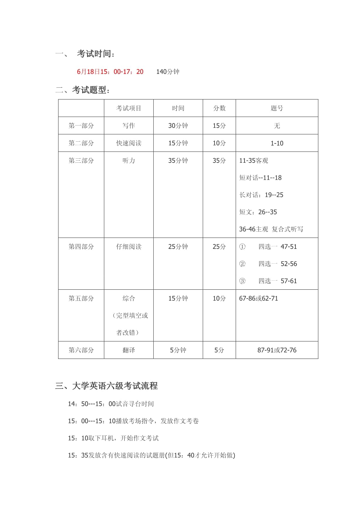 六級(jí)考試時(shí)間分配表(英語(yǔ)六級(jí)準(zhǔn)考證打印)-圖1